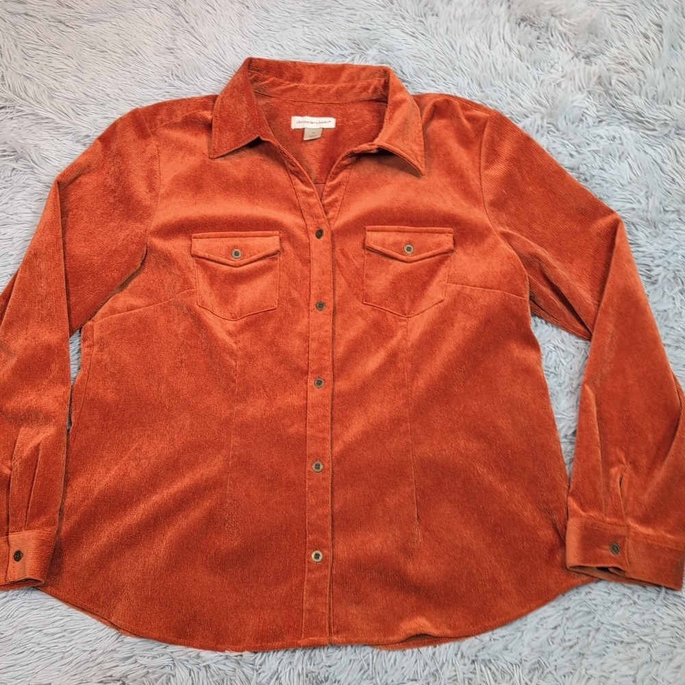 Christopher & Banks Shirt Womens XL Orange Soft Casual Comfort Disco Button Up